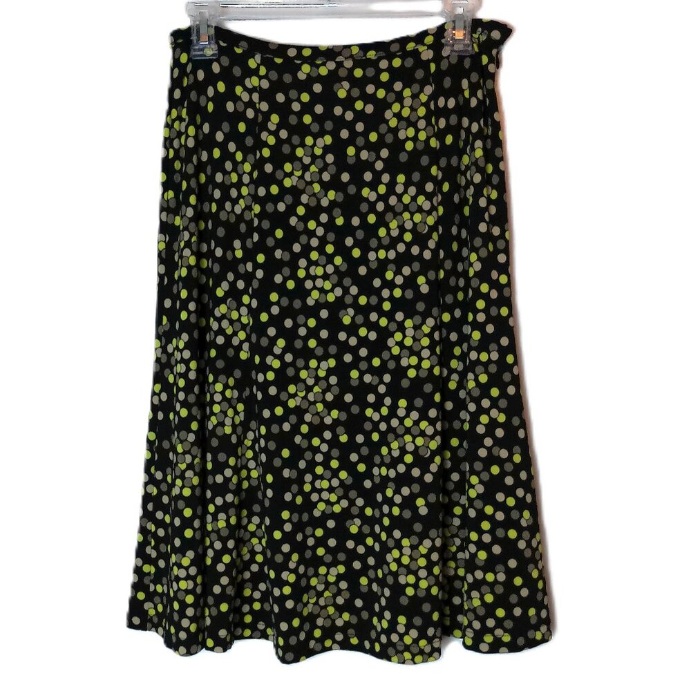 Talbots Jersey Trumpet Skirt size Medium Petite Black-Green Polka Dot below knee